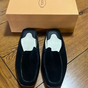 Suede Tod’s size 9 black mules, velvety soft.
